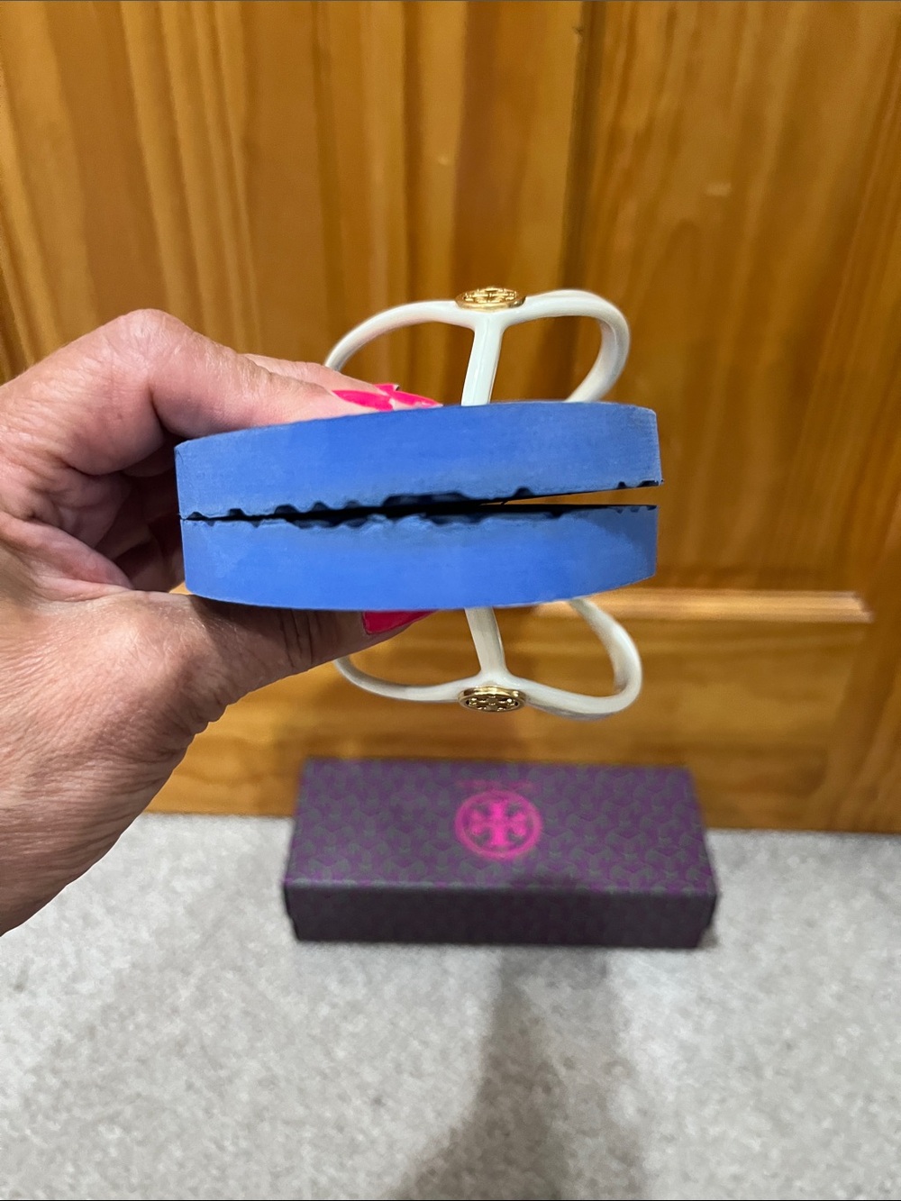Tory Burch Blue Floral Flip Flops with White Straps - Picture 5 of 8